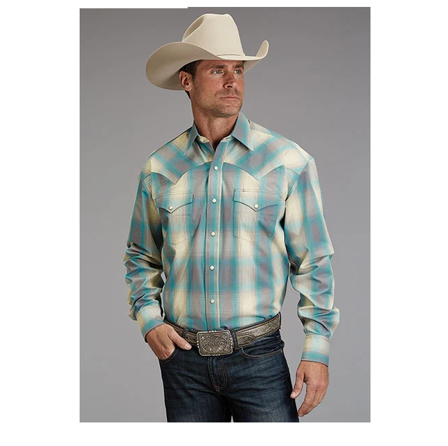 Turquoise Smoke Plaid Dress Shirt by Stetson