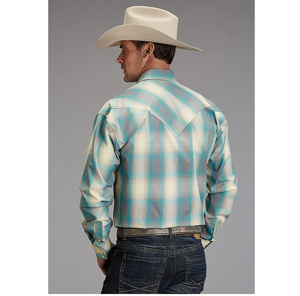 Turquoise Smoke Plaid Dress Shirt by Stetson