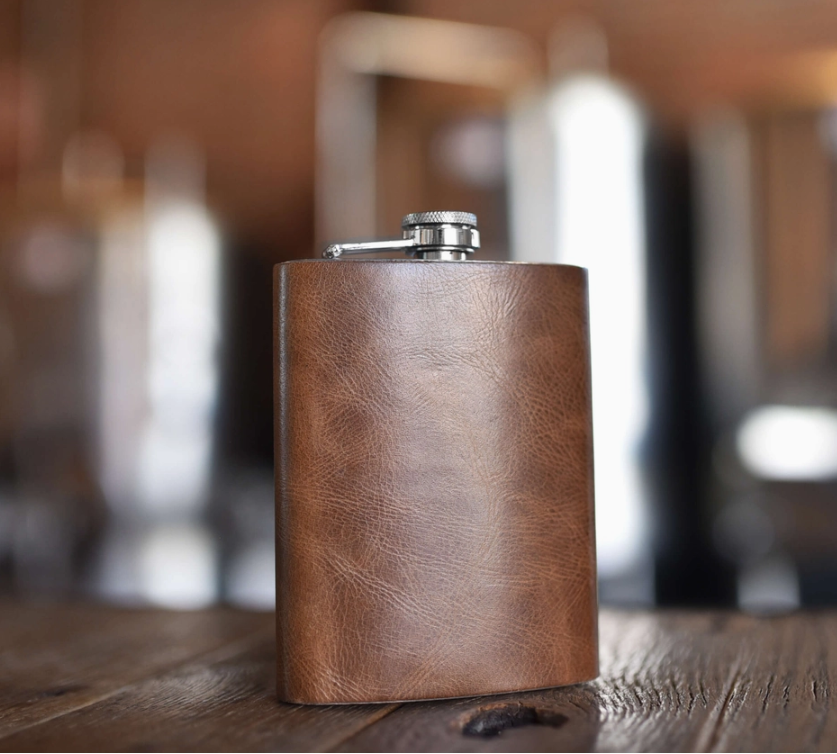 Leather Flask- Customizable, Brown or Black
