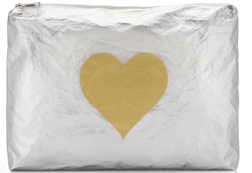 Jumbo Pouch in Silver with Gold Heart