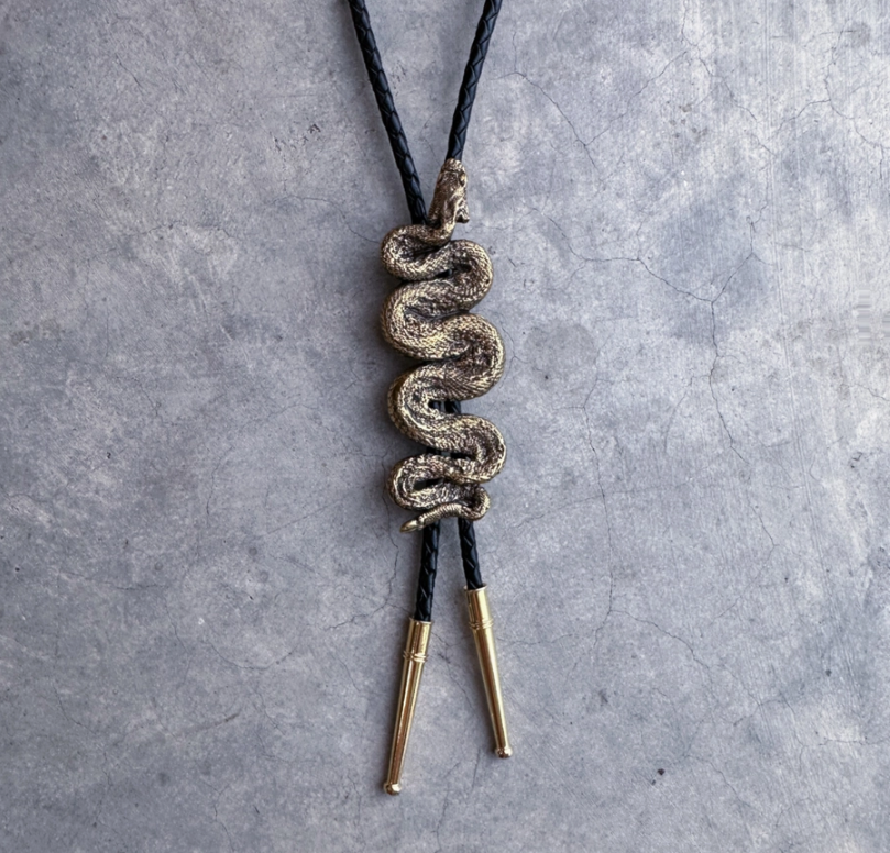 Rattlesnake Bolo Tie- Black Leather