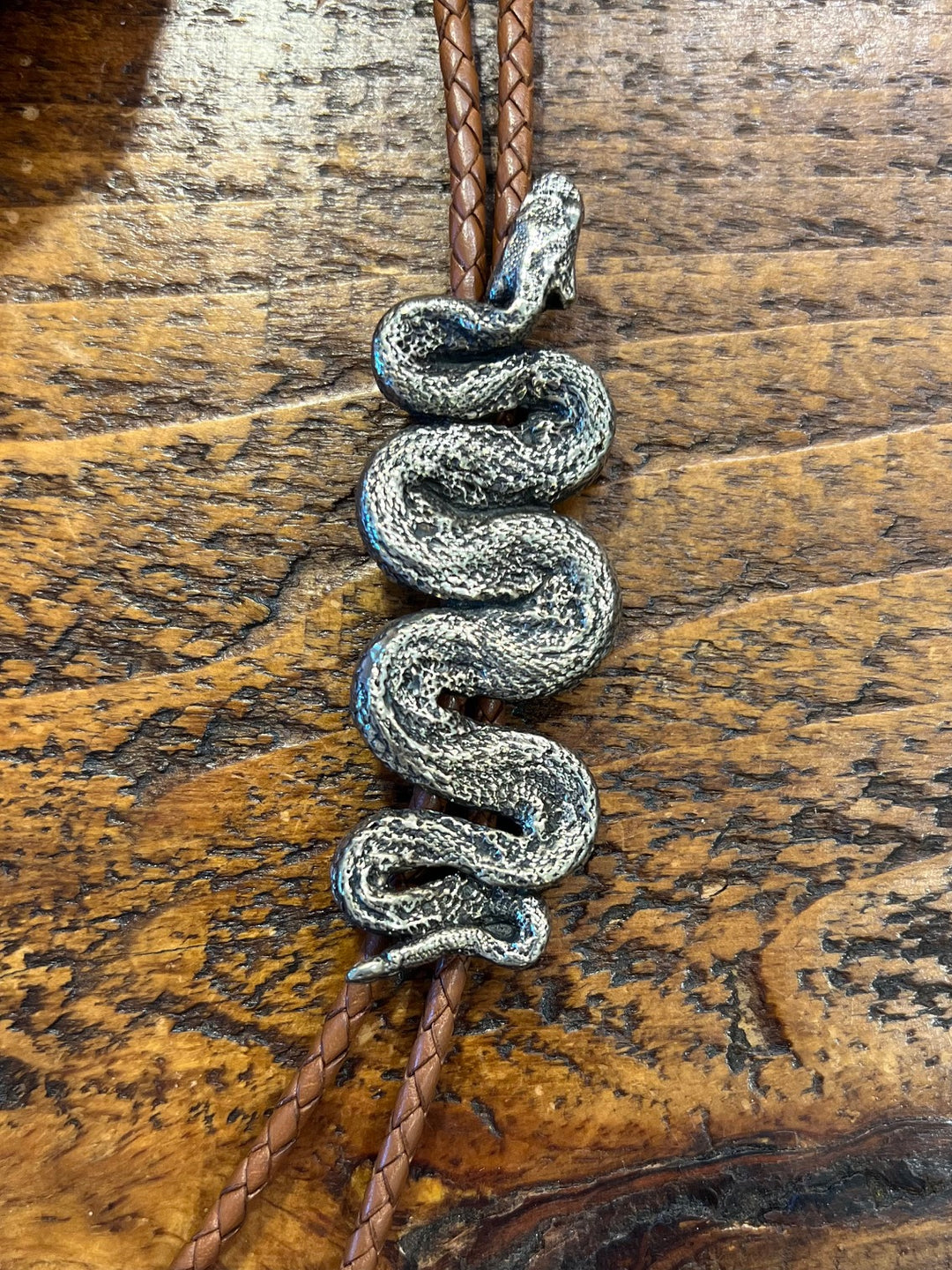 Rattlesnake Bolo Tie- Black Leather