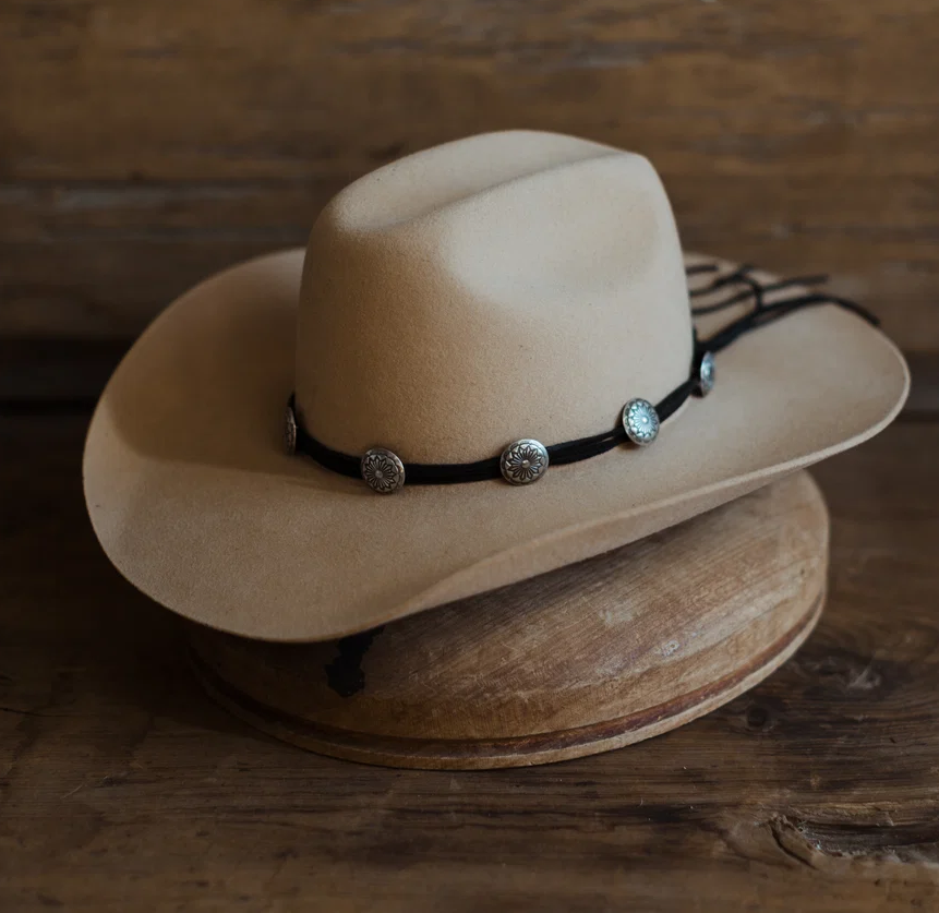 Star Concho Hat Band - Black Leather