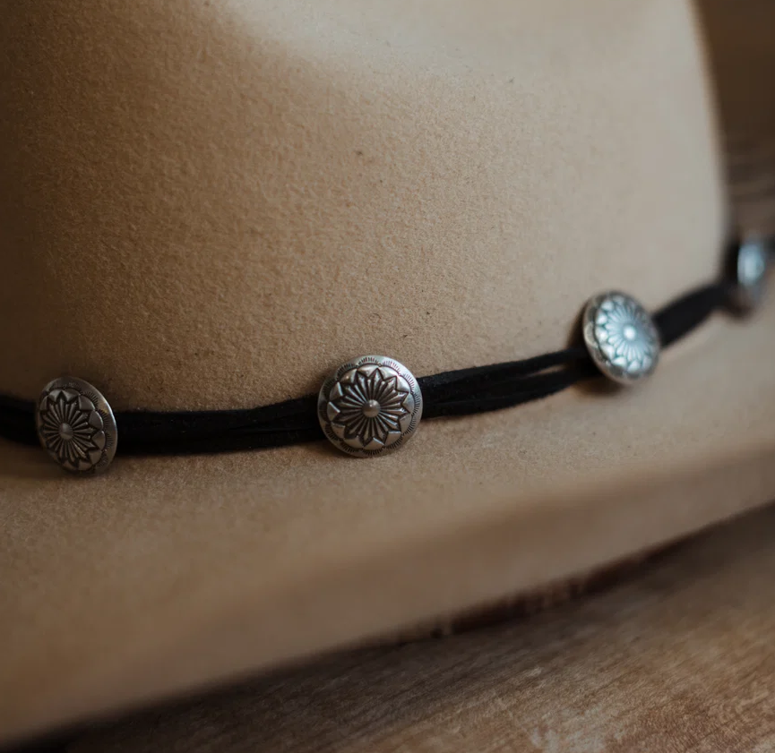 Star Concho Hat Band - Black Leather