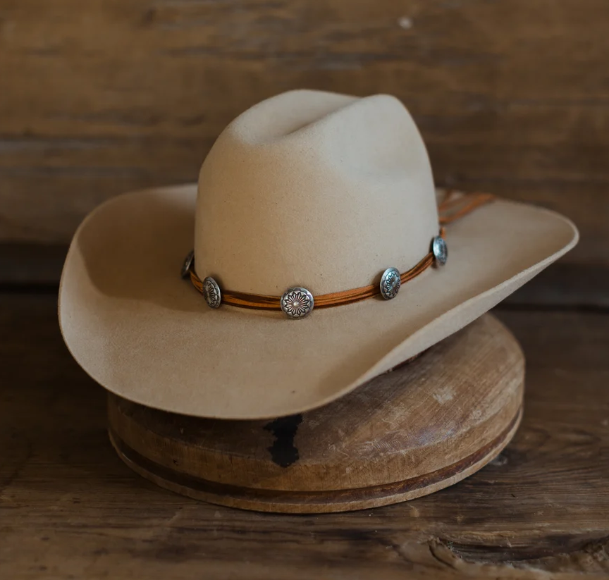 Star Concho Hat Band - Brown Leather