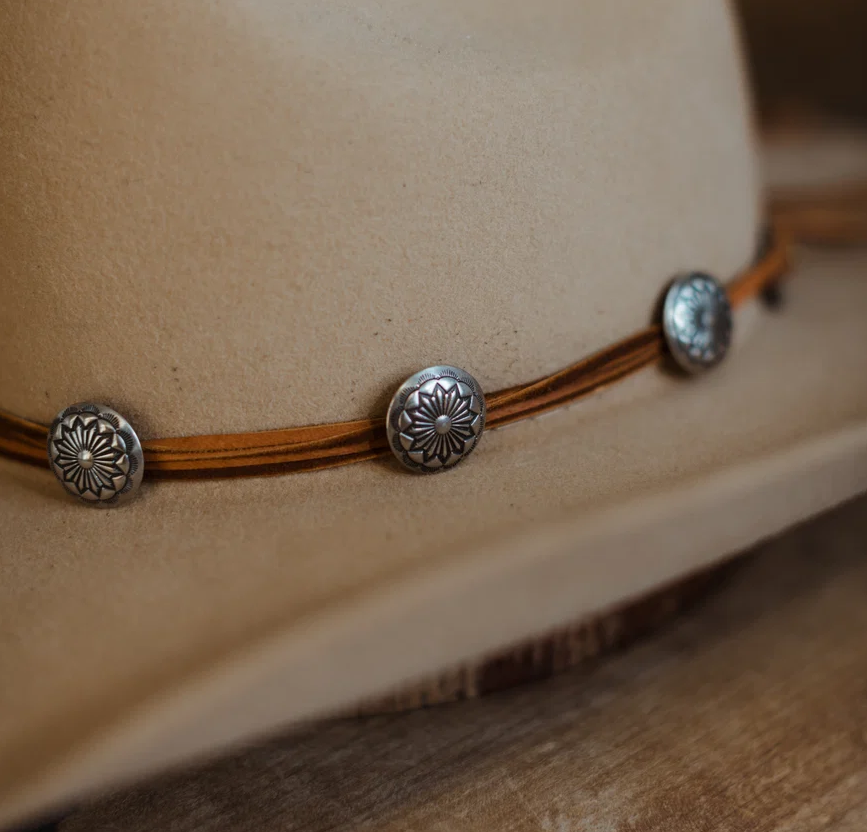 Star Concho Hat Band - Brown Leather