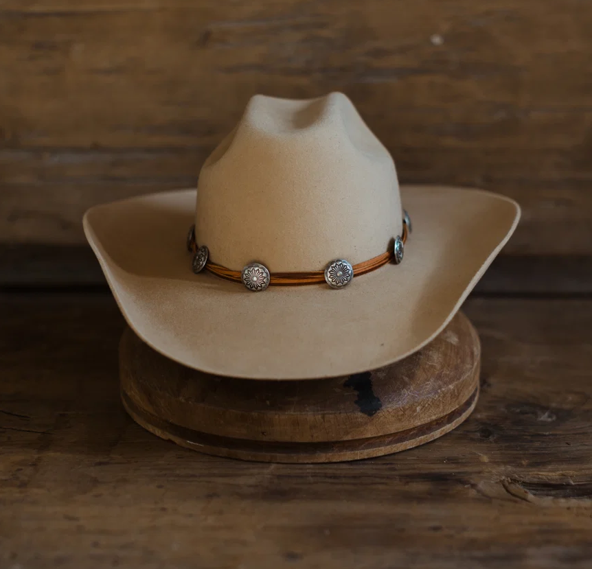 Star Concho Hat Band - Brown Leather