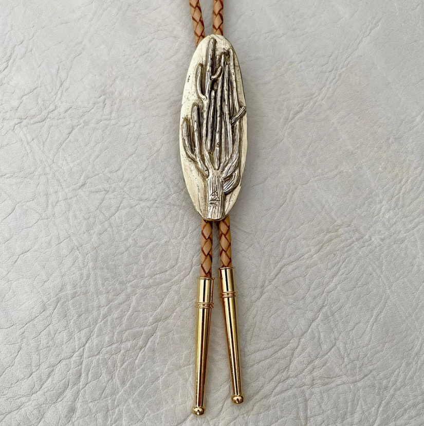 Saguaro Cactus Bronze Bolo Tie