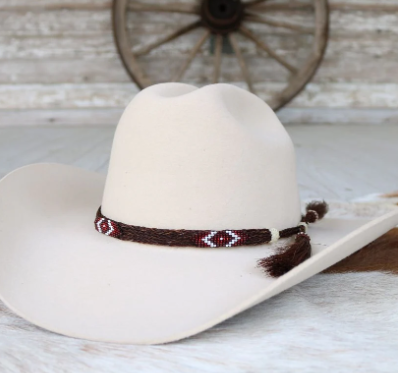 Beaded Horse Hair Hat Band- Brown