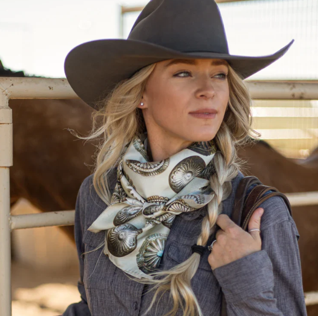 Big Concho Silk Scarf- Bone