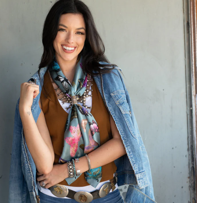 Butterflies Silk Scarf - Tan