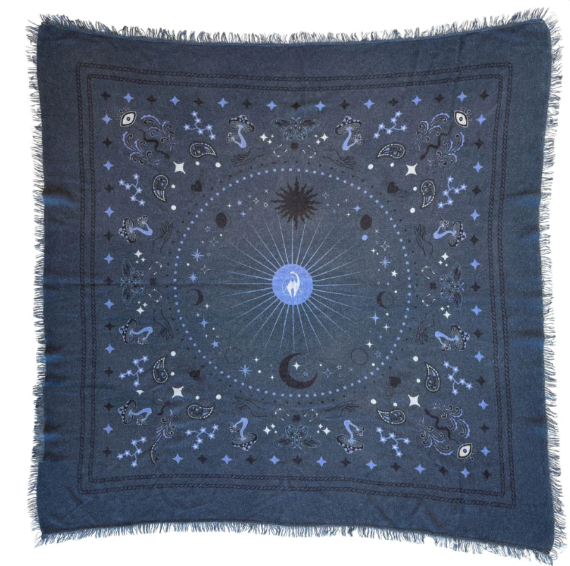 Cosmic Rodeo Cashmere Bandana Sweater Wrap- Denim/Navy/Sky