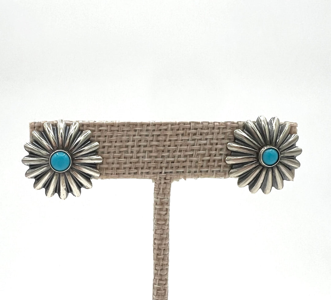 Sterling Silver & Turquoise Floral Concho Earrings