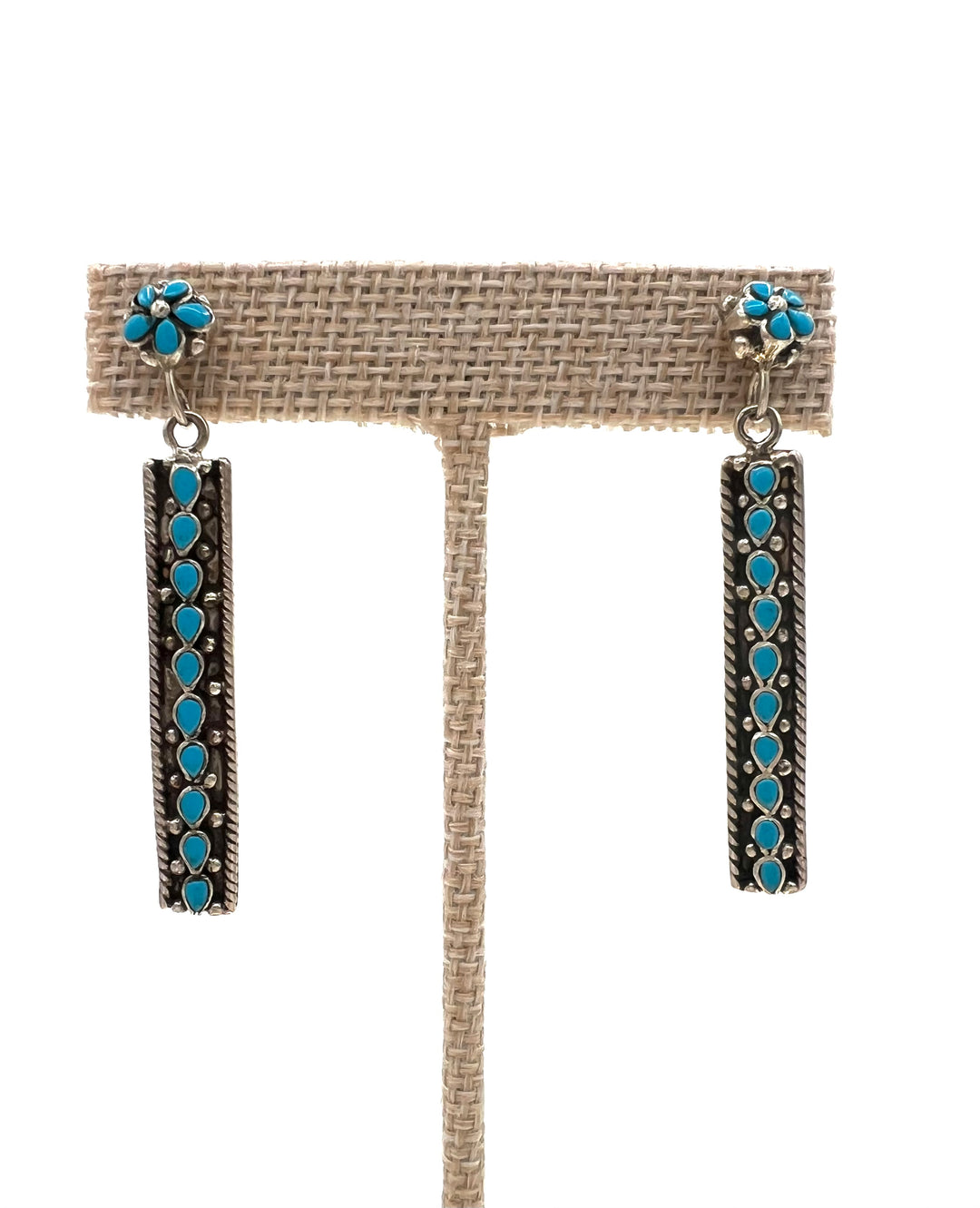 Sterling Silver & Turquoise Rectangular Drop Earrings