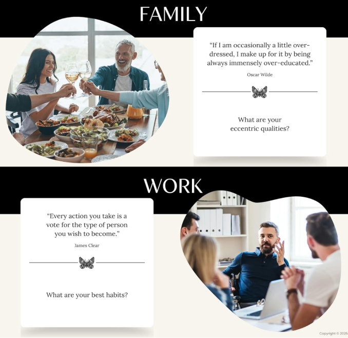 Charisma Conversation Cards; Quotes & Questions Conversation Cards; Discussion Starter; Gifts for Couples, Weddings, Family, Friends, Work, Self-Help; Motivational, Mindful Card Game