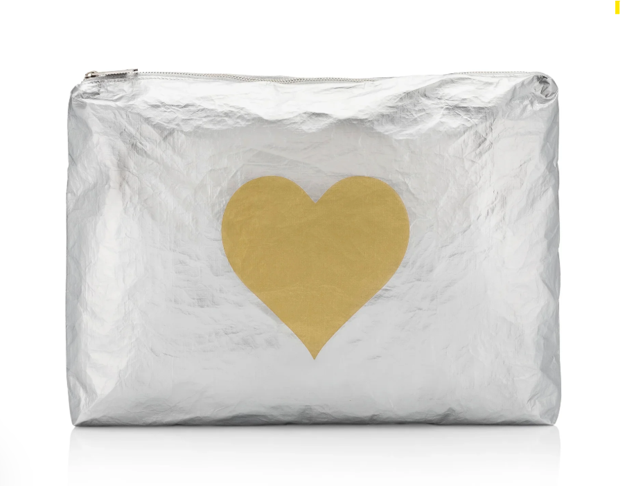 Jumbo Pouch in Silver with Gold Heart