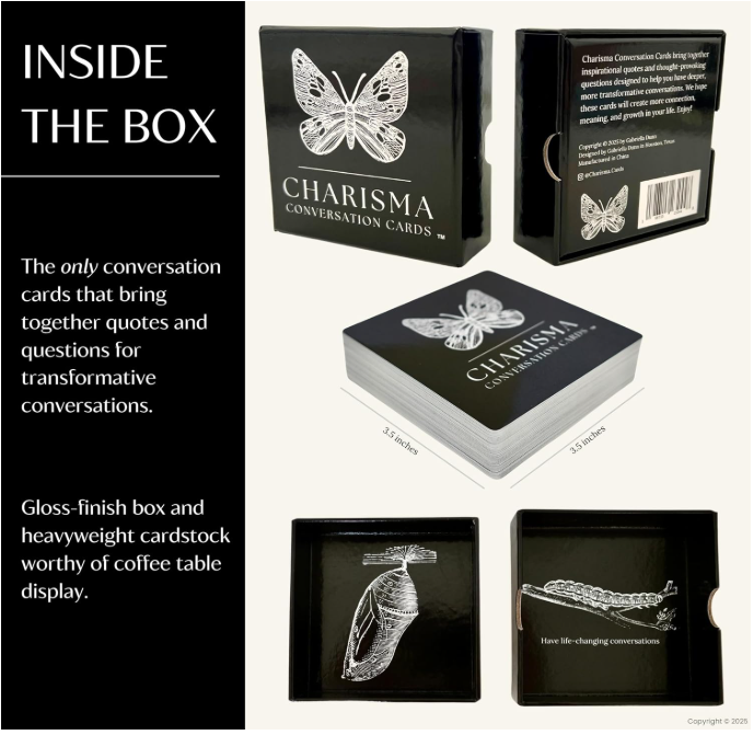 Charisma Conversation Cards; Quotes & Questions Conversation Cards; Discussion Starter; Gifts for Couples, Weddings, Family, Friends, Work, Self-Help; Motivational, Mindful Card Game