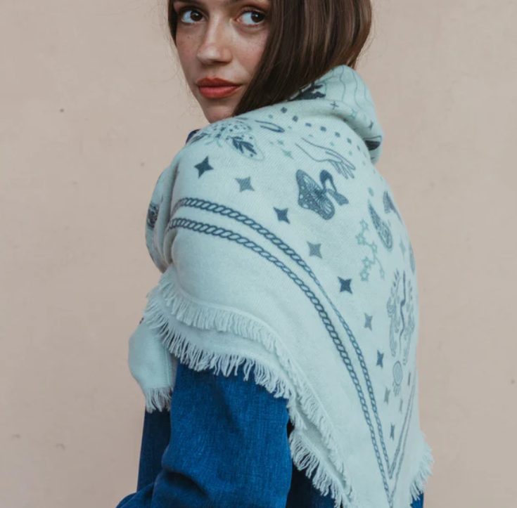 Cosmic Rodeo Cashmere Bandana Sweater Wrap-  Mint/Forest/ Slate Green