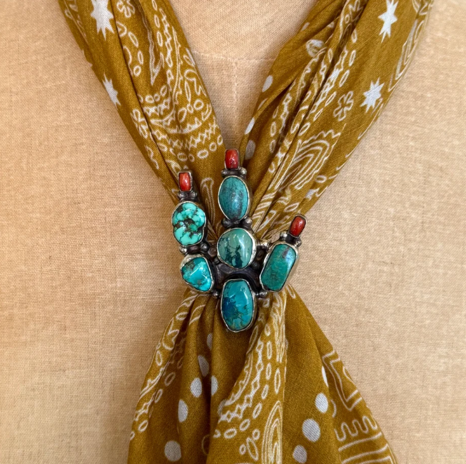 Prickly Pear Turquoise & Coral Scarf Slide