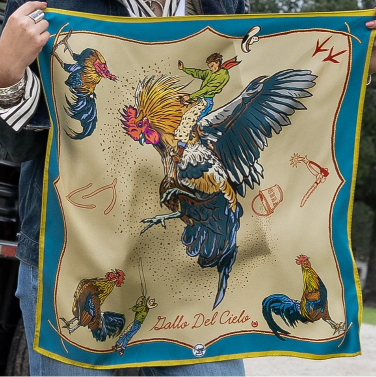 Gallo Del Cielo AKA Rooster Riding Cowboy Silk Scarf