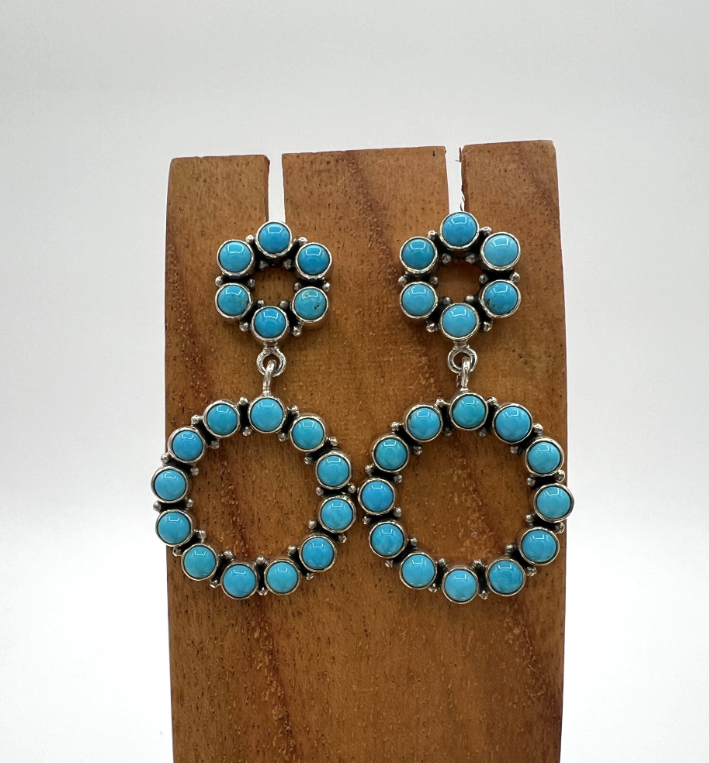 Sterling Silver & Turquoise Circle Drop Earrings