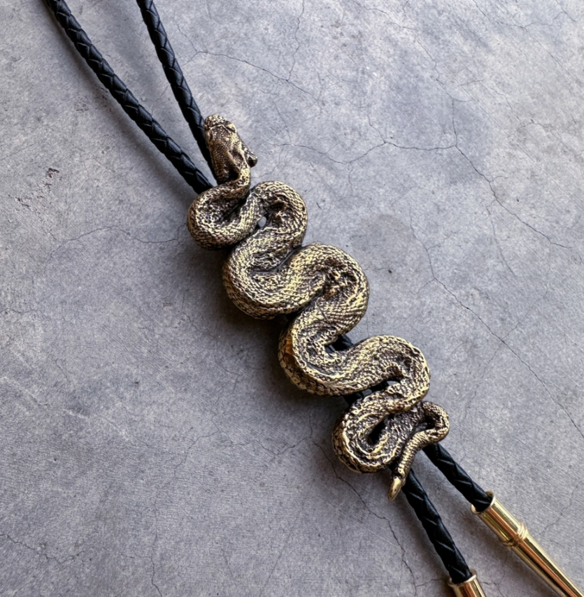 Rattlesnake Bolo Tie- Black Leather