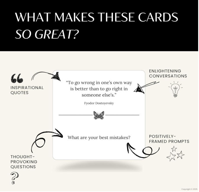 Charisma Conversation Cards; Quotes & Questions Conversation Cards; Discussion Starter; Gifts for Couples, Weddings, Family, Friends, Work, Self-Help; Motivational, Mindful Card Game